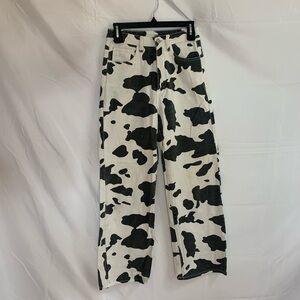 Cow Print 70s Style High Rise Wide leg Denim Jeans Size XS